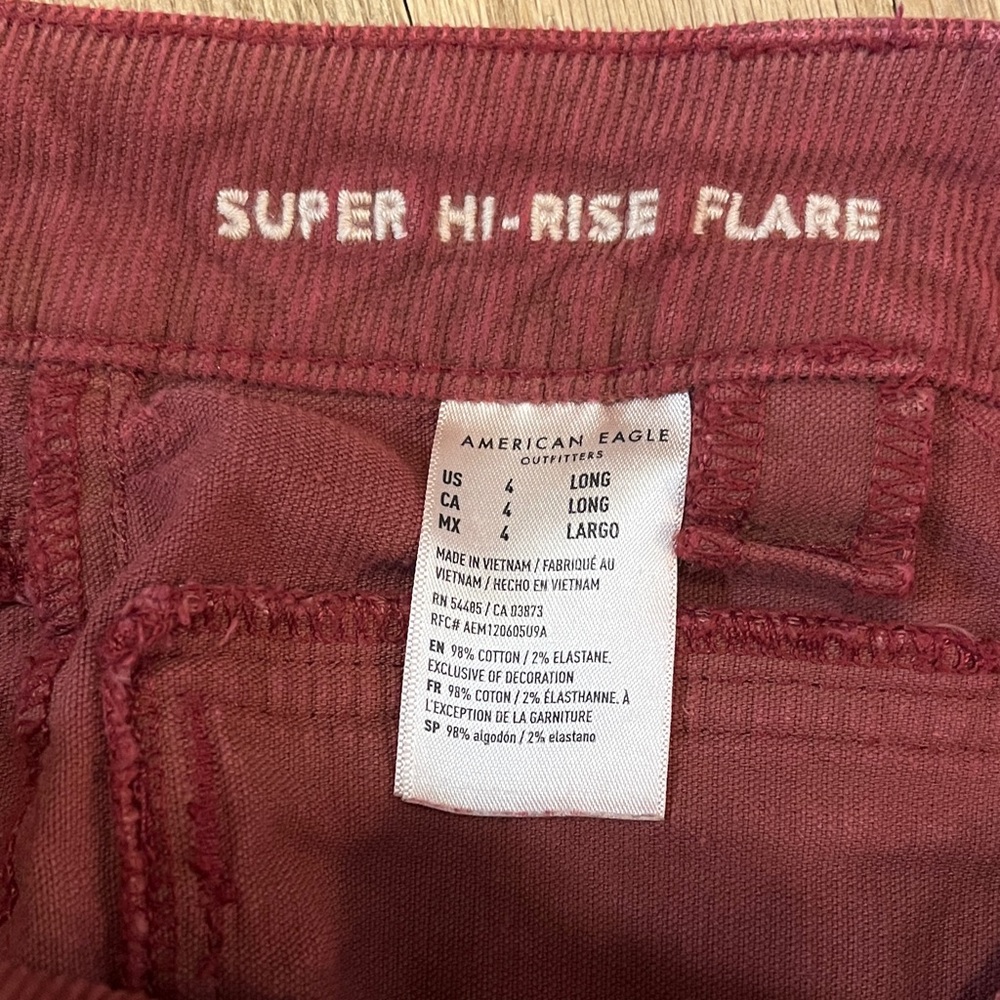 American Eagle Outfitters Women's Burgundy Flare Corduroy Pants 4-Long - Picture 4 of 5